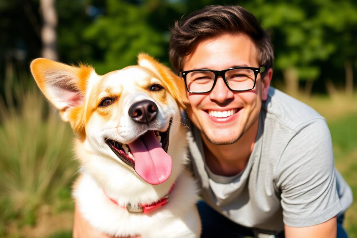 A Service Dog of USA owner smiling with his dog in USA.